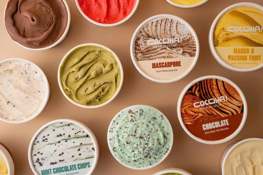 Các hộp kem gelato CoCoHa!