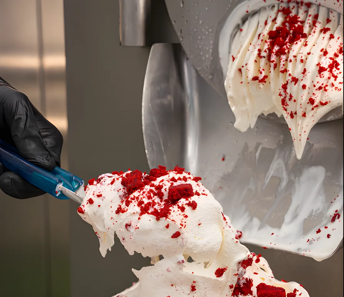 Kem gelato red velvet được múc ra